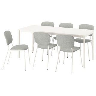Yemek Masası Takımı, Beyaz-Tibbleby Bej/Gri, 6 sandalyeli, Açılabilir, 120/180x74 cm