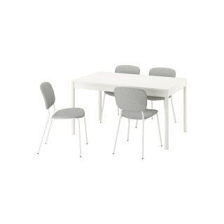 Yemek Masası Takımı, Kırık Beyaz-Tibbleby Bej/Gri, 4 sandalyeli, Açılabilir, 140/196x85 cm